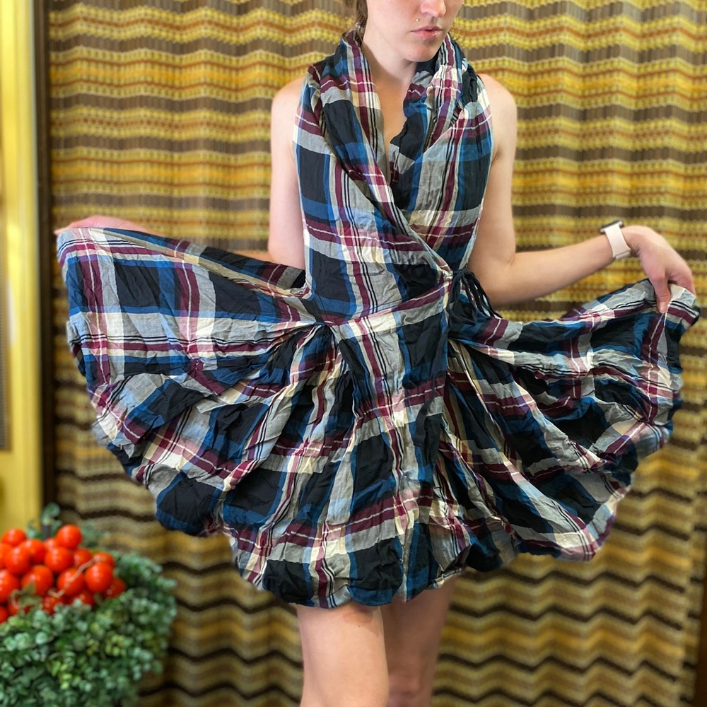 Allsaints Anchorage Wrap dress plaid 12 6-8 tartan